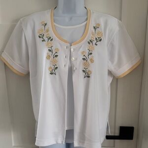 BonWorth White and Yellow Floral Embroidered Blouse